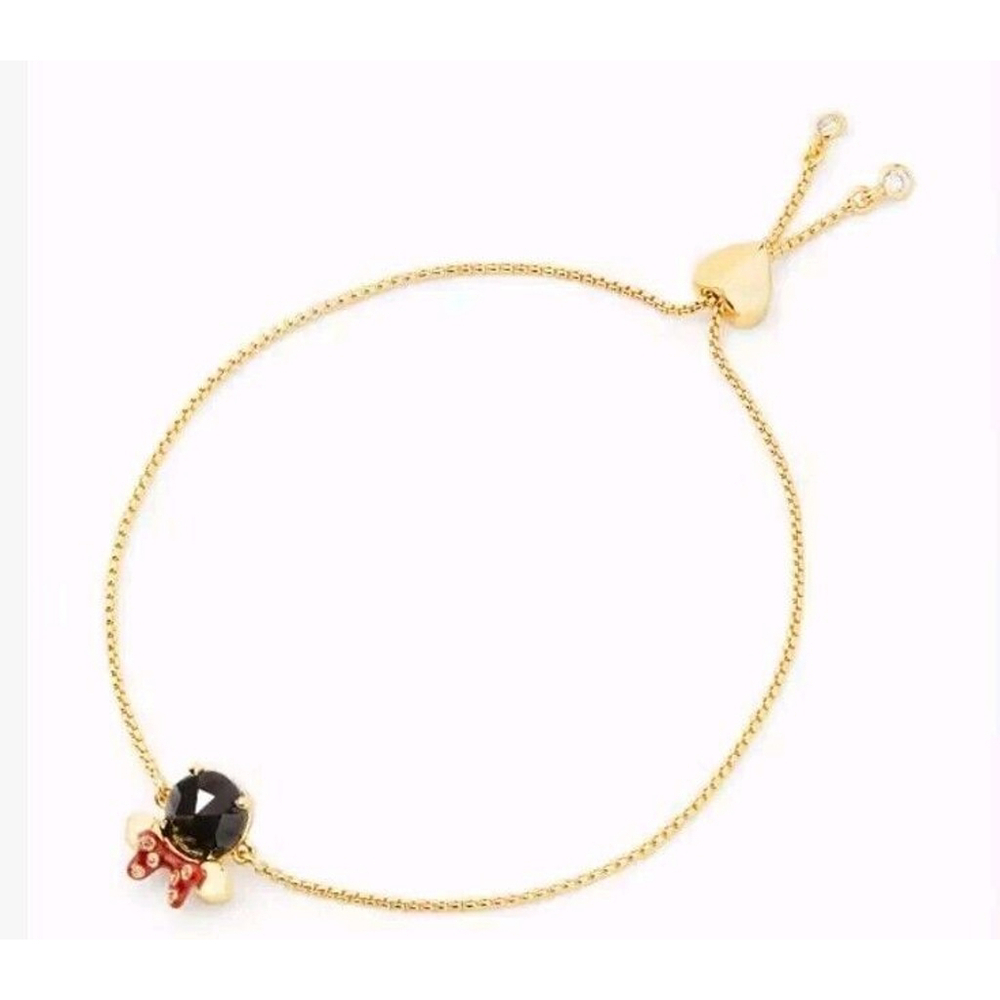 Kate Spade Gold Slider Bracelet Black Stone Bow Minnie Mouse